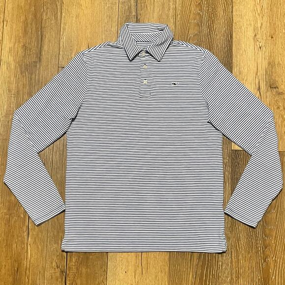 Vineyard Vines Edgartown Long Sleeve Polo Shirt Pima Cotton L Blue Striped Whale - Picture 1 of 5